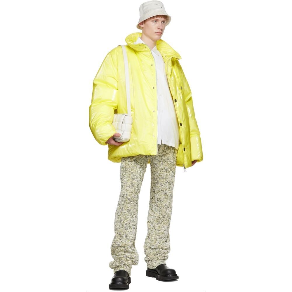 Bottega Veneta Yellow Oversized Unisex Luxury Puffer Jacket XS Glossy Coat